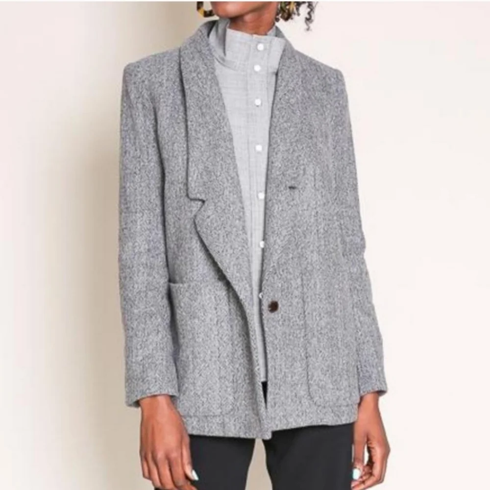 Rachel Comey Loveless Wool Blend Herringbone Blazer Gray Size 4 - Picture 2 of 11